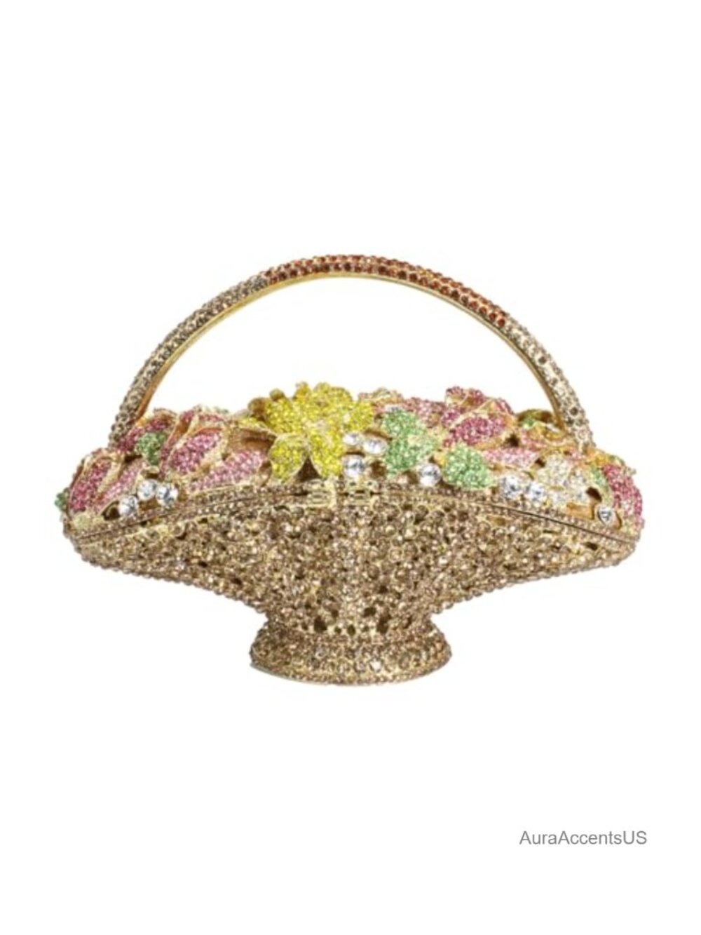 Vintage Floral Basket Rhinestones Evening Bag Crystal Clutches Purse Wedding